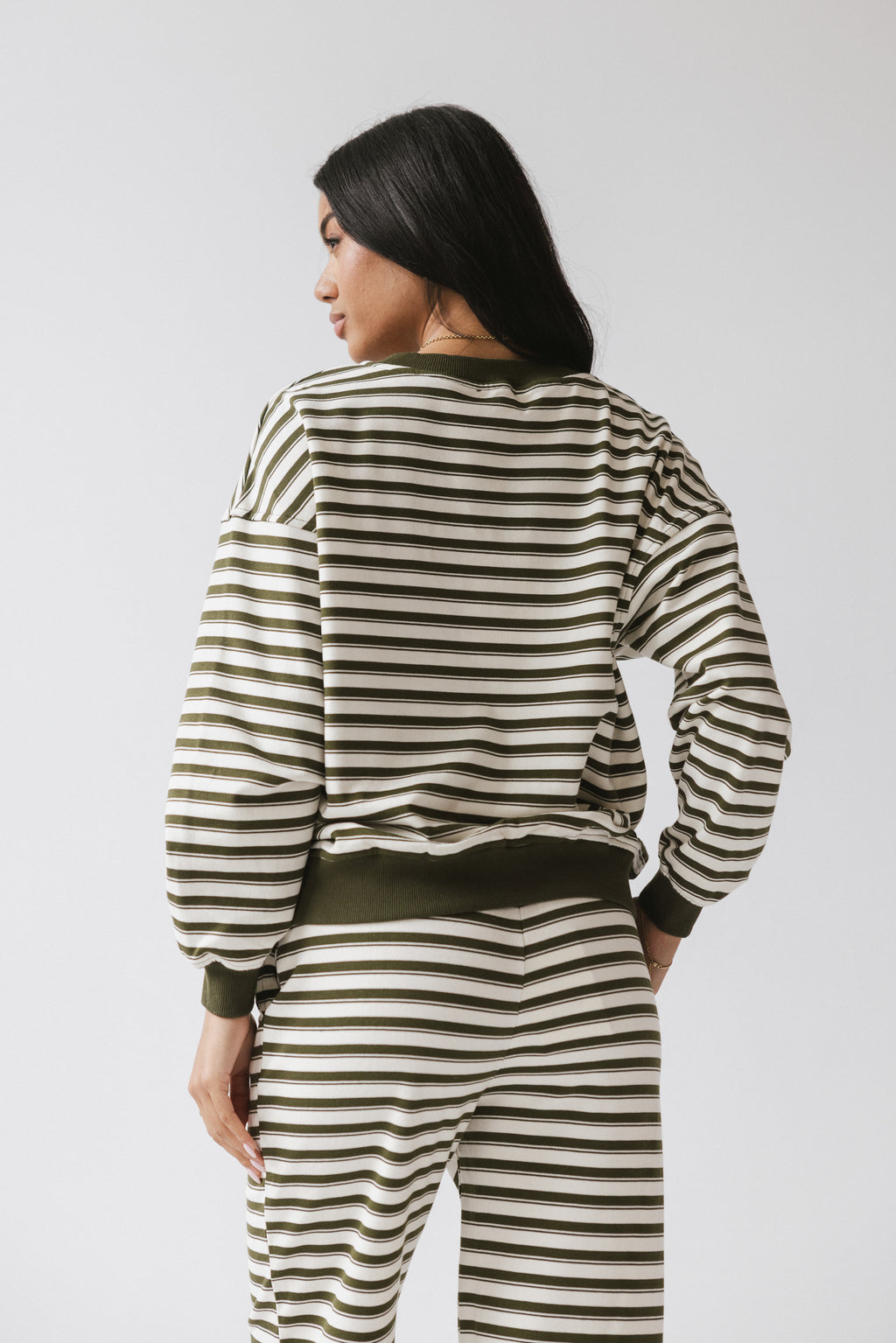 olive green top with stripes