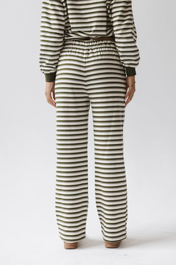 olive green pants with stripes