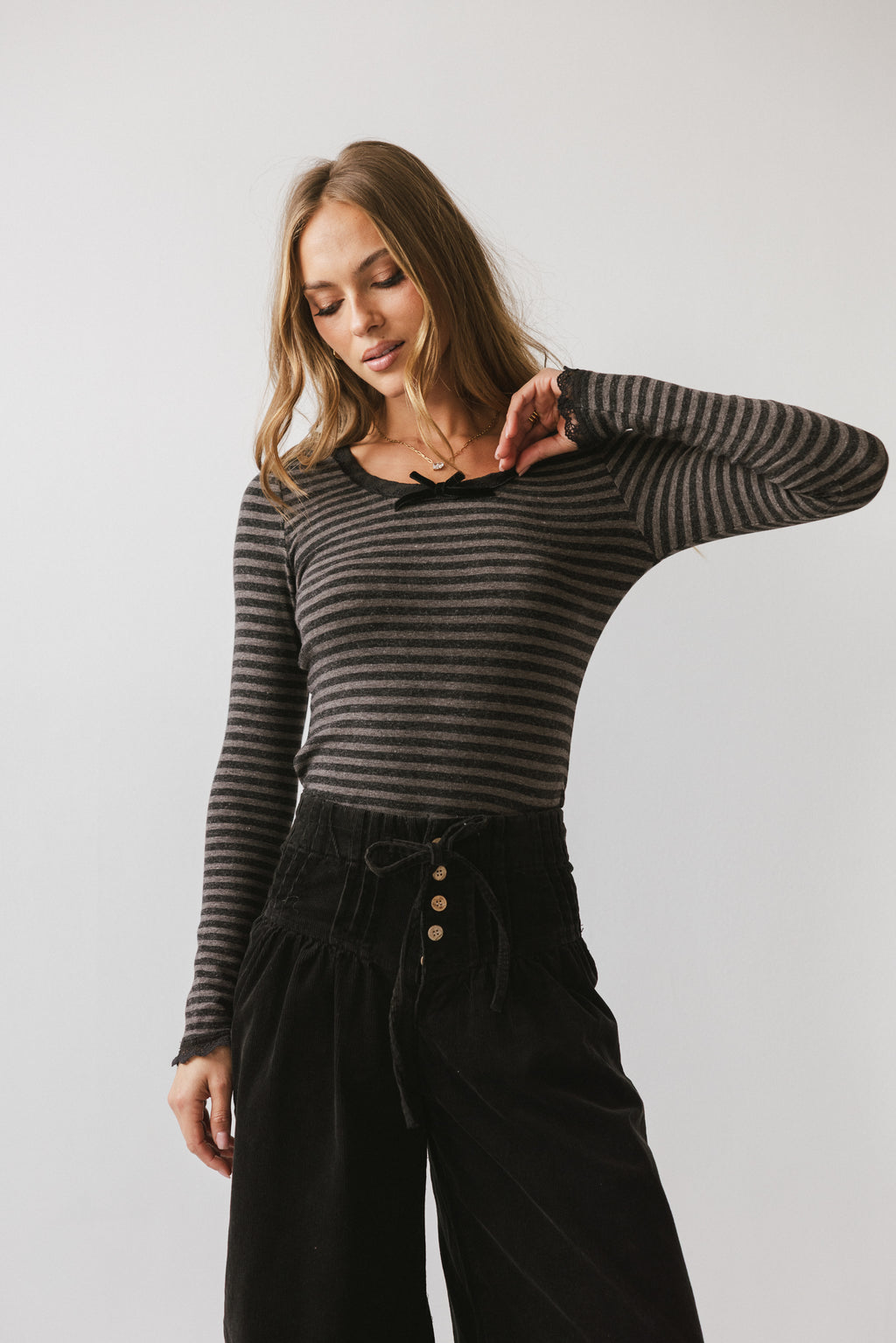 Kiya Striped Top in Charcoal - FINAL SALE