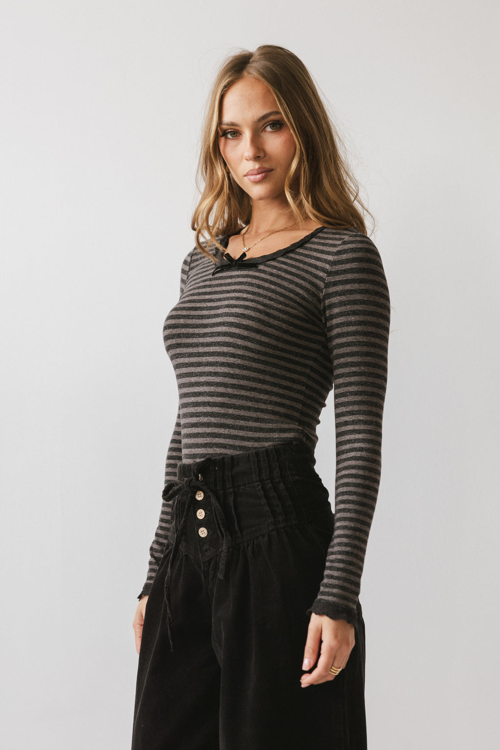 Kiya Striped Top in Charcoal - FINAL SALE