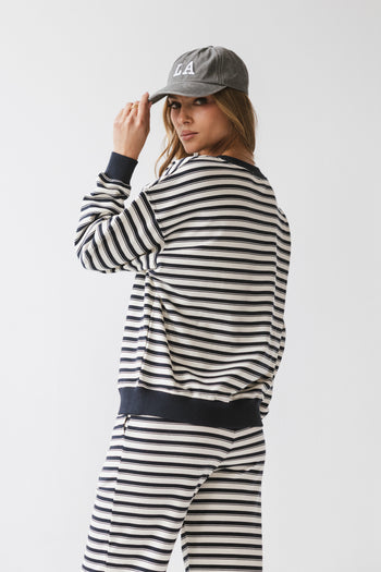 navy and white striped top