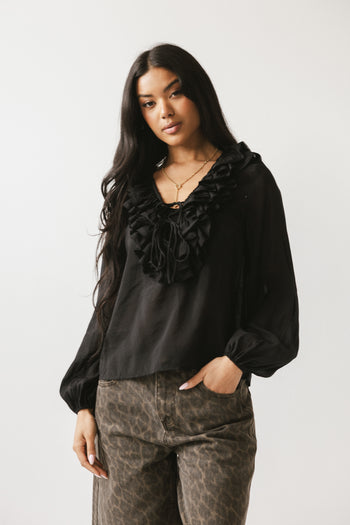 Calispell Sheer Collared Blouse in Black - FINAL SALE