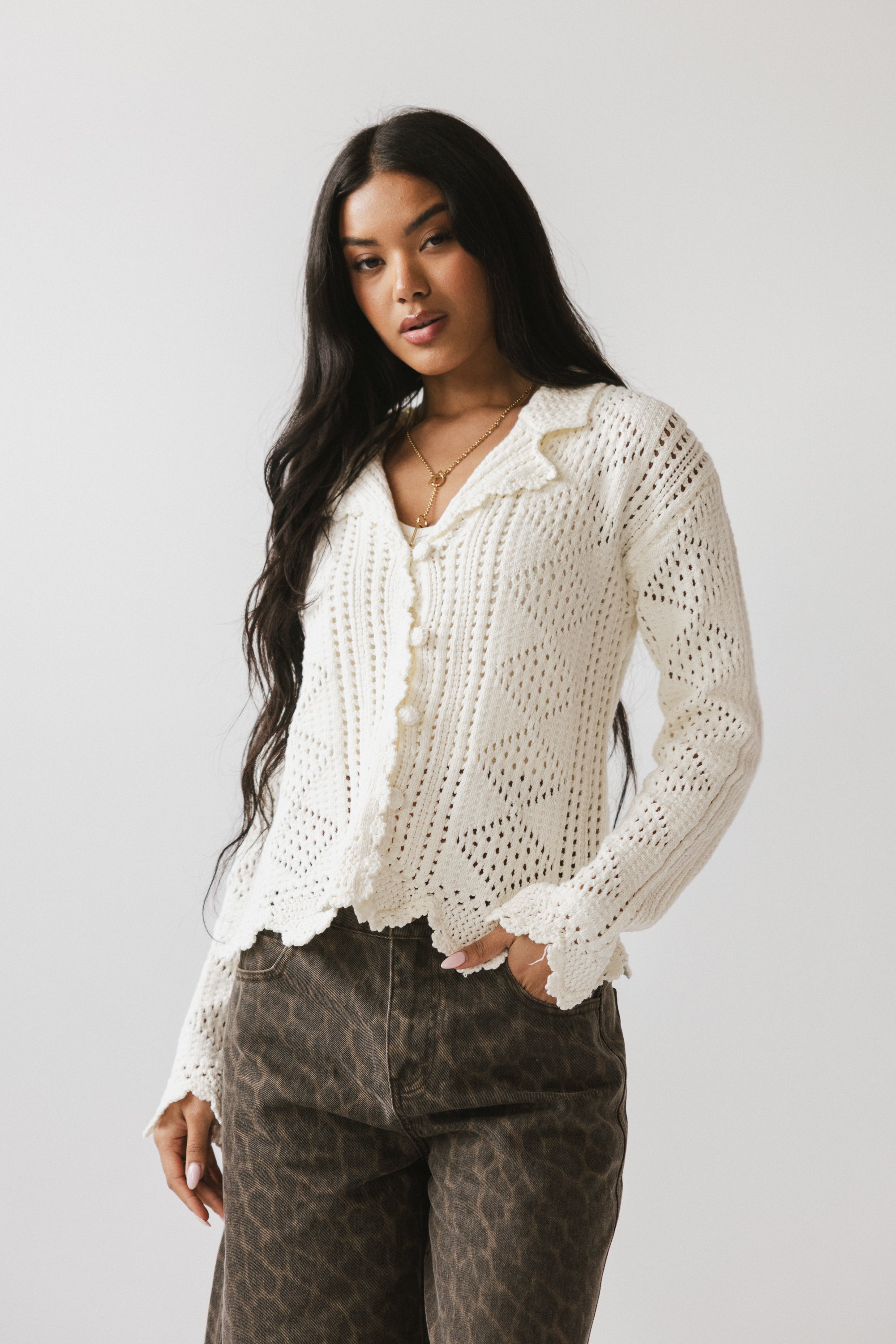 Mary Crochet Cardigan in Off White