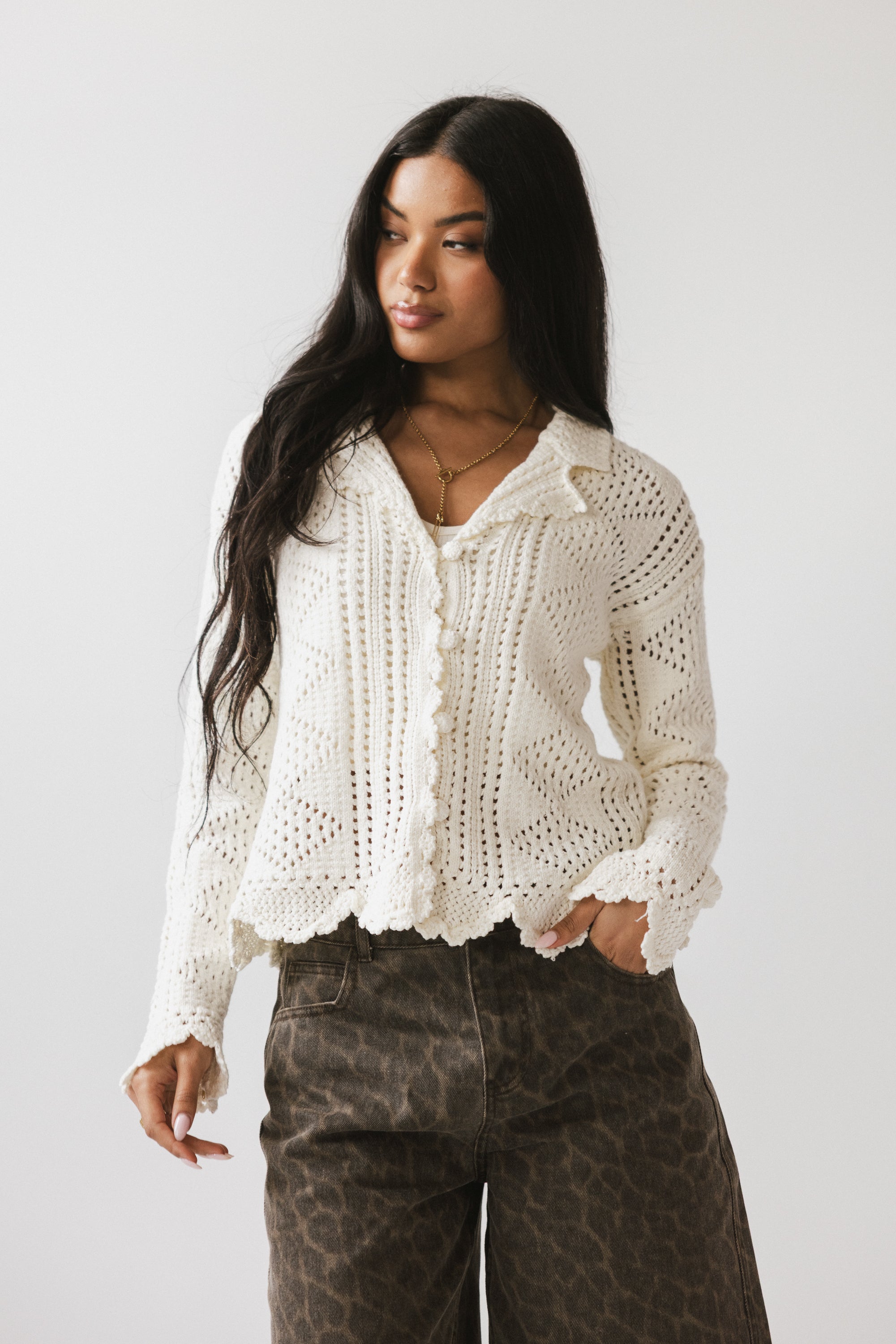Mary Crochet Cardigan in Off White - FINAL SALE