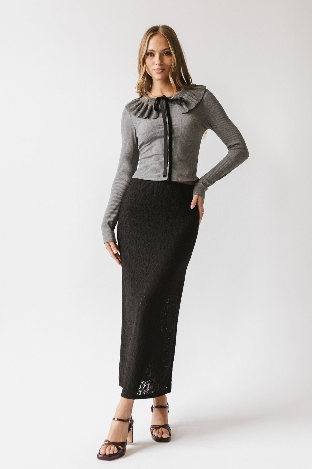 Jozette Lace Midi Skirt in Black