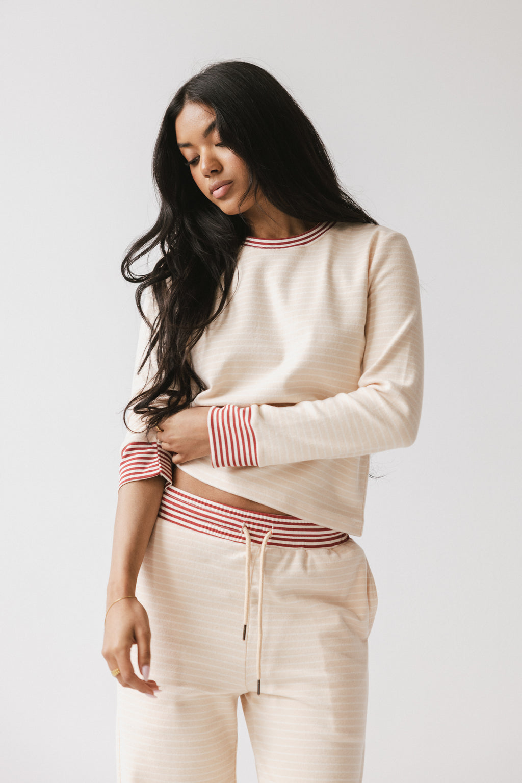 April Striped Top in Beige