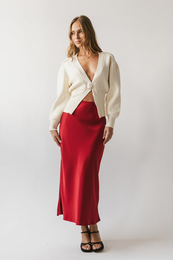Tory Satin Maxi Skirt in Red-Brown