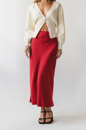 Tory Satin Maxi Skirt in Red-Brown
