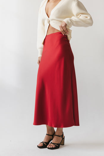 Tory Satin Maxi Skirt in Red-Brown