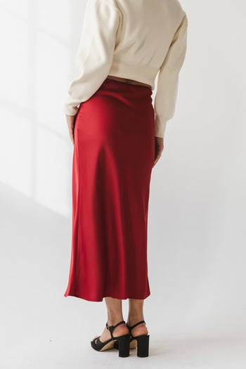 Tory Satin Maxi Skirt in Red-Brown