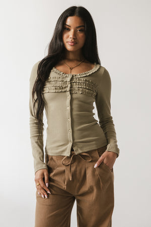 Mattie Ruffle Top in Olive - FINAL SALE