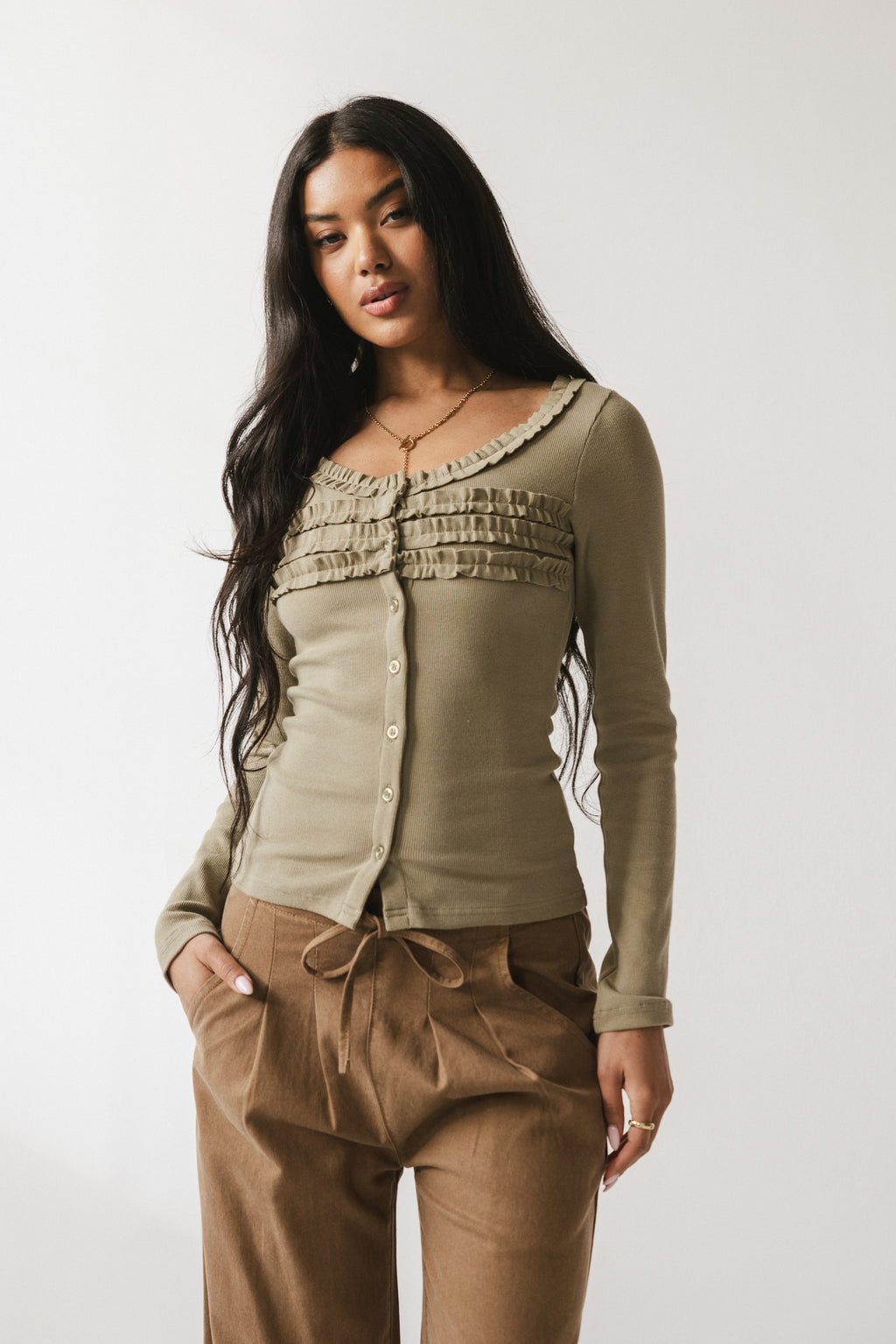 Mattie Ruffle Top in Olive - FINAL SALE