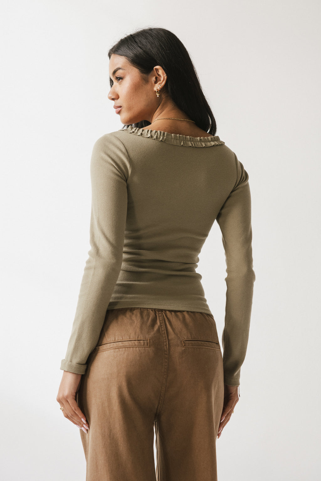 Mattie Ruffle Top in Olive - FINAL SALE
