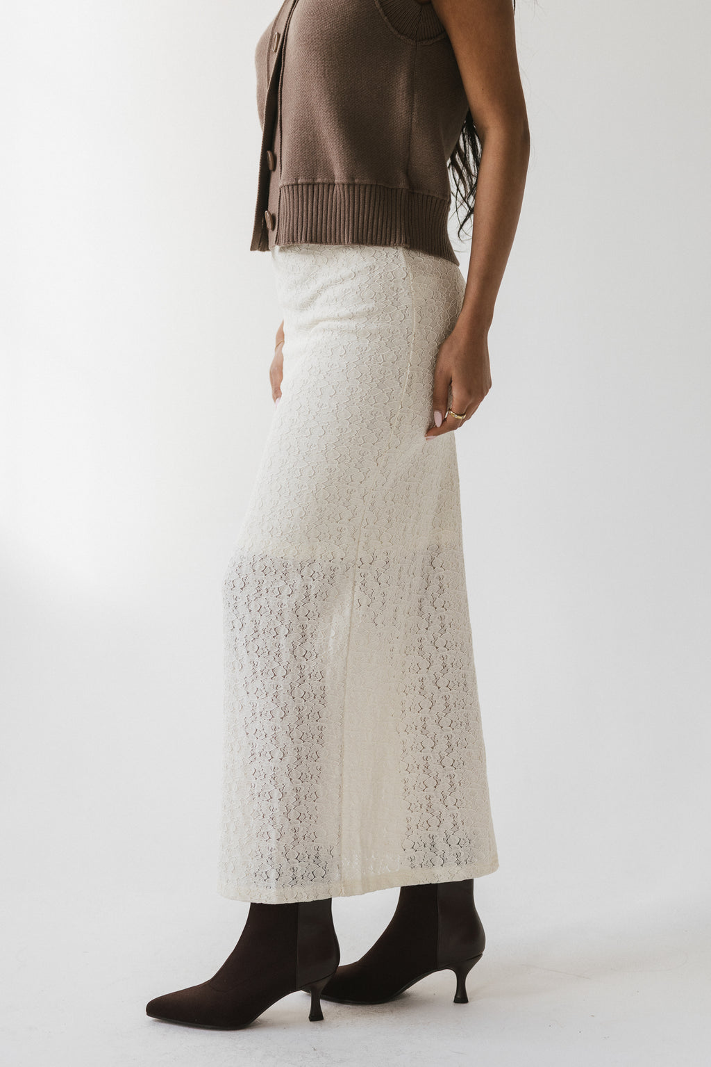 Jozette Lace Midi Skirt in Ivory