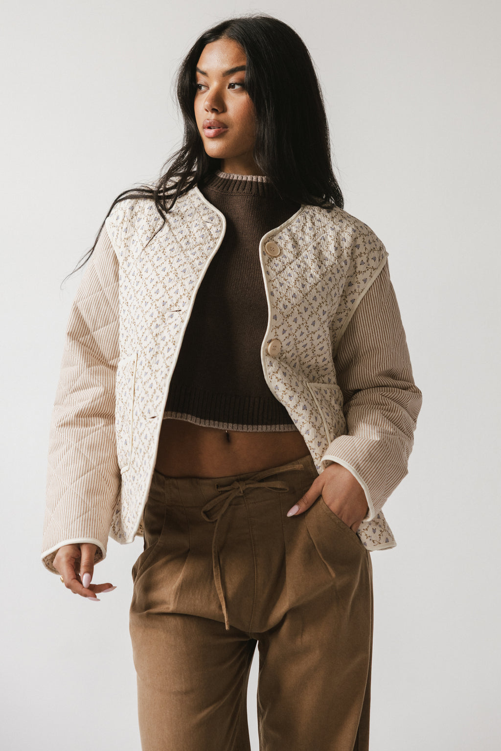 Lucas Quilted Jacket in Latte - FINAL SALE