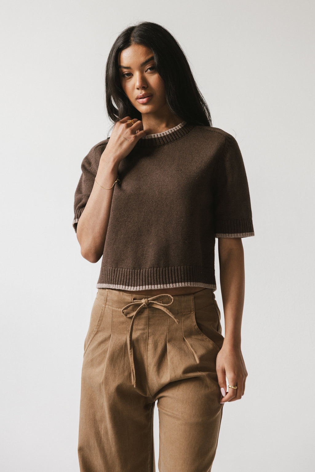 Rumple Contrast Top in Brown