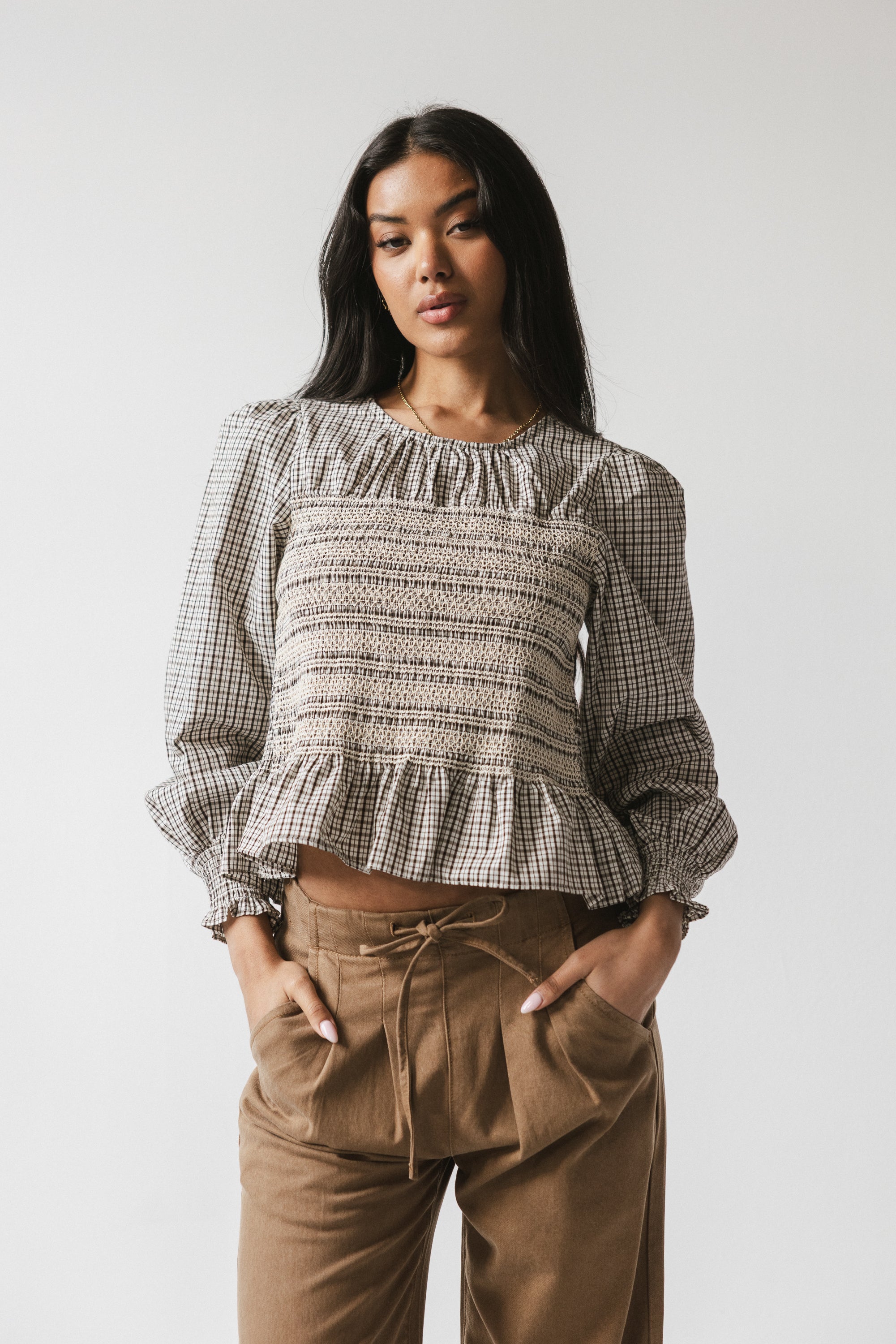 Kesley Smocked Blouse in Brown - FINAL SALE