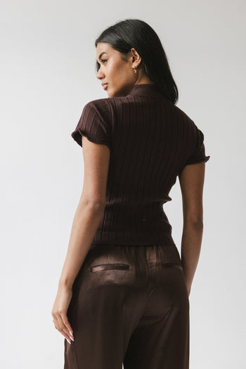 Amara Ribbed Top in Brown