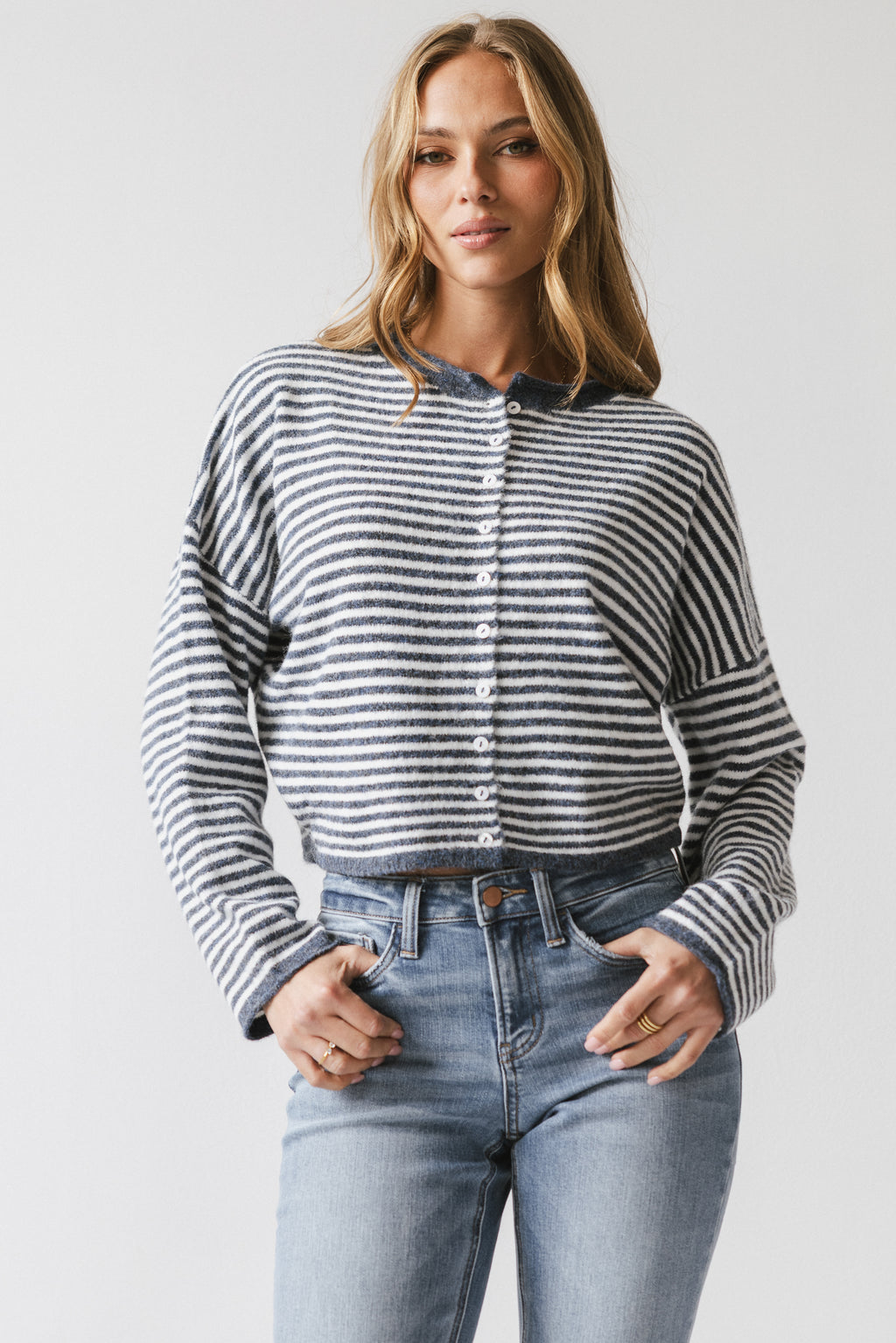 Miriam Striped Cardigan in Denim