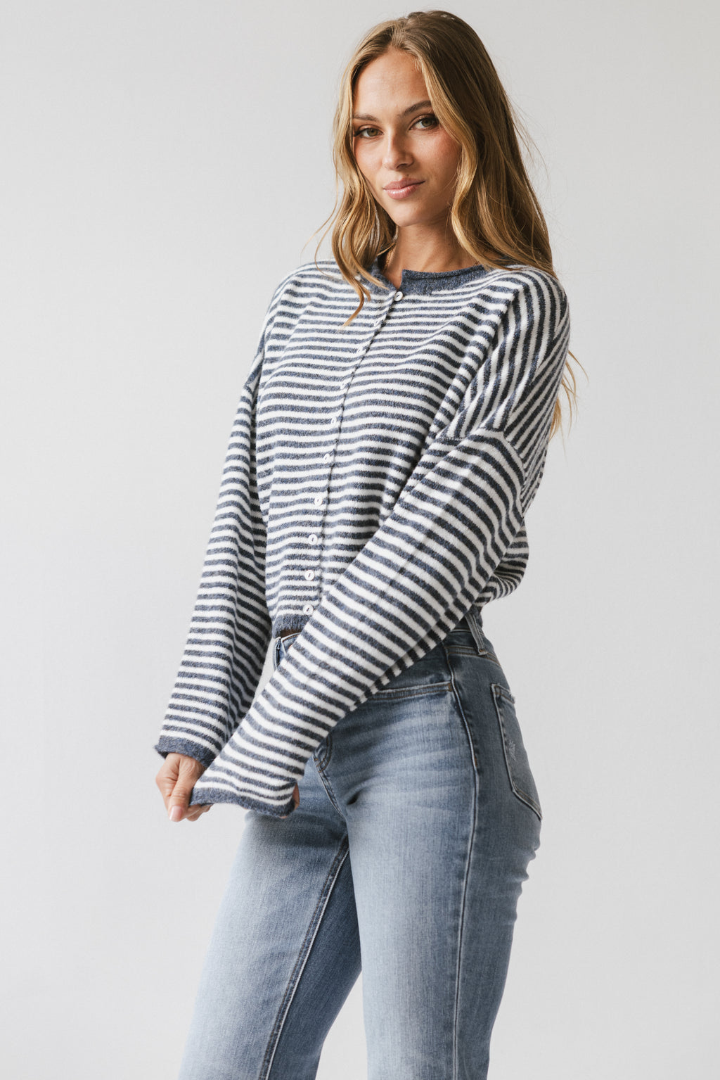 Miriam Striped Cardigan in Denim