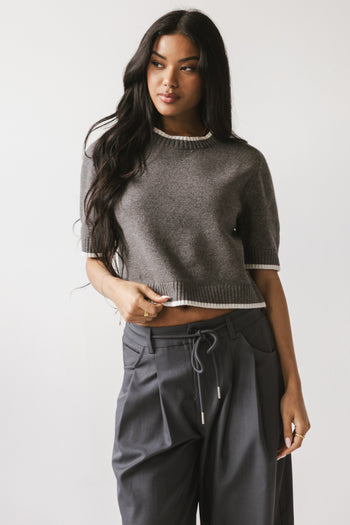 Rumple Contrast Top in Charcoal