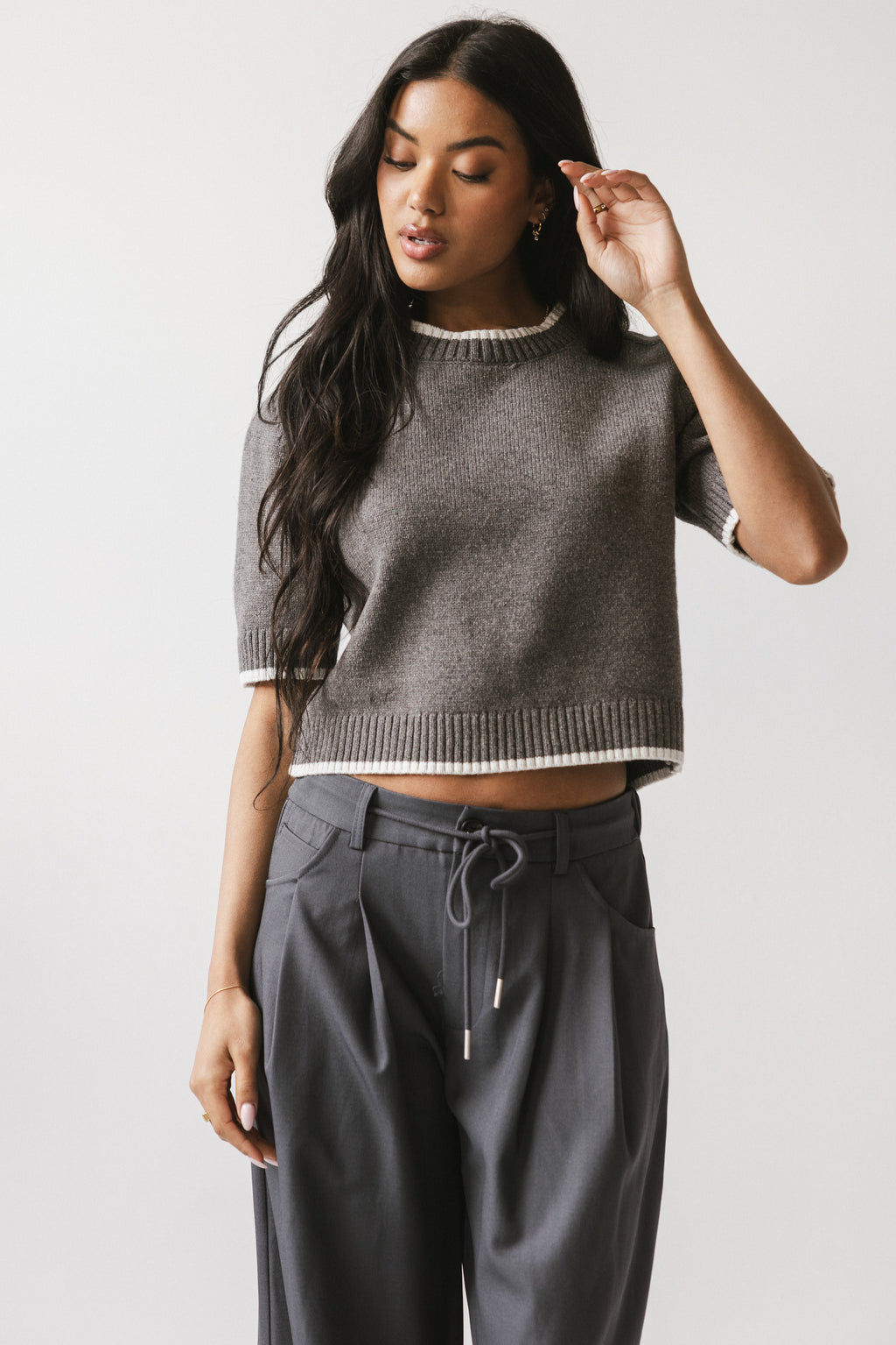 Rumple Contrast Top in Charcoal