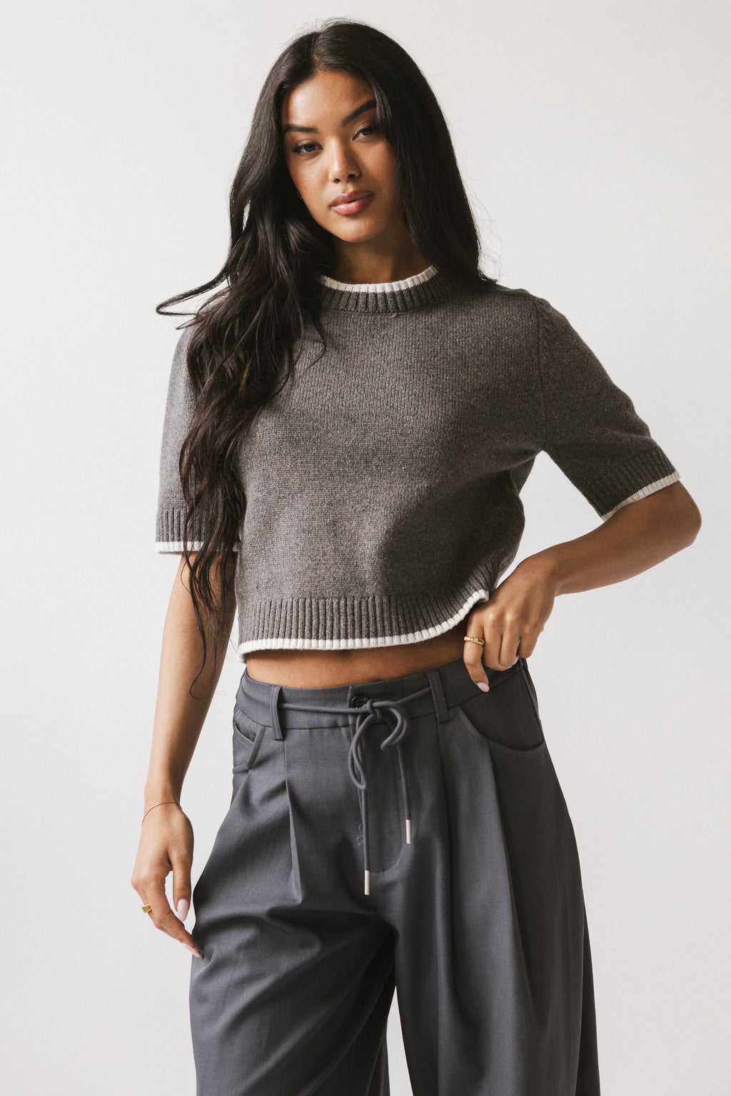 Rumple Contrast Top in Charcoal