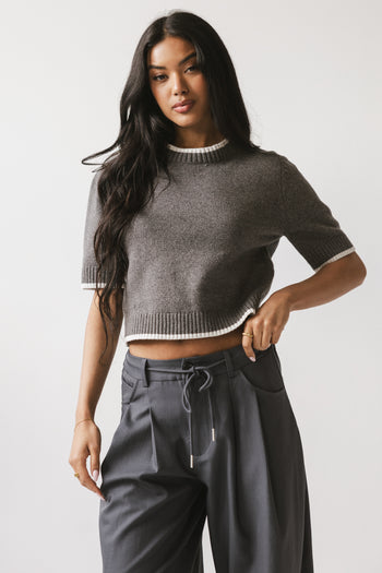 Rumple Contrast Top in Charcoal
