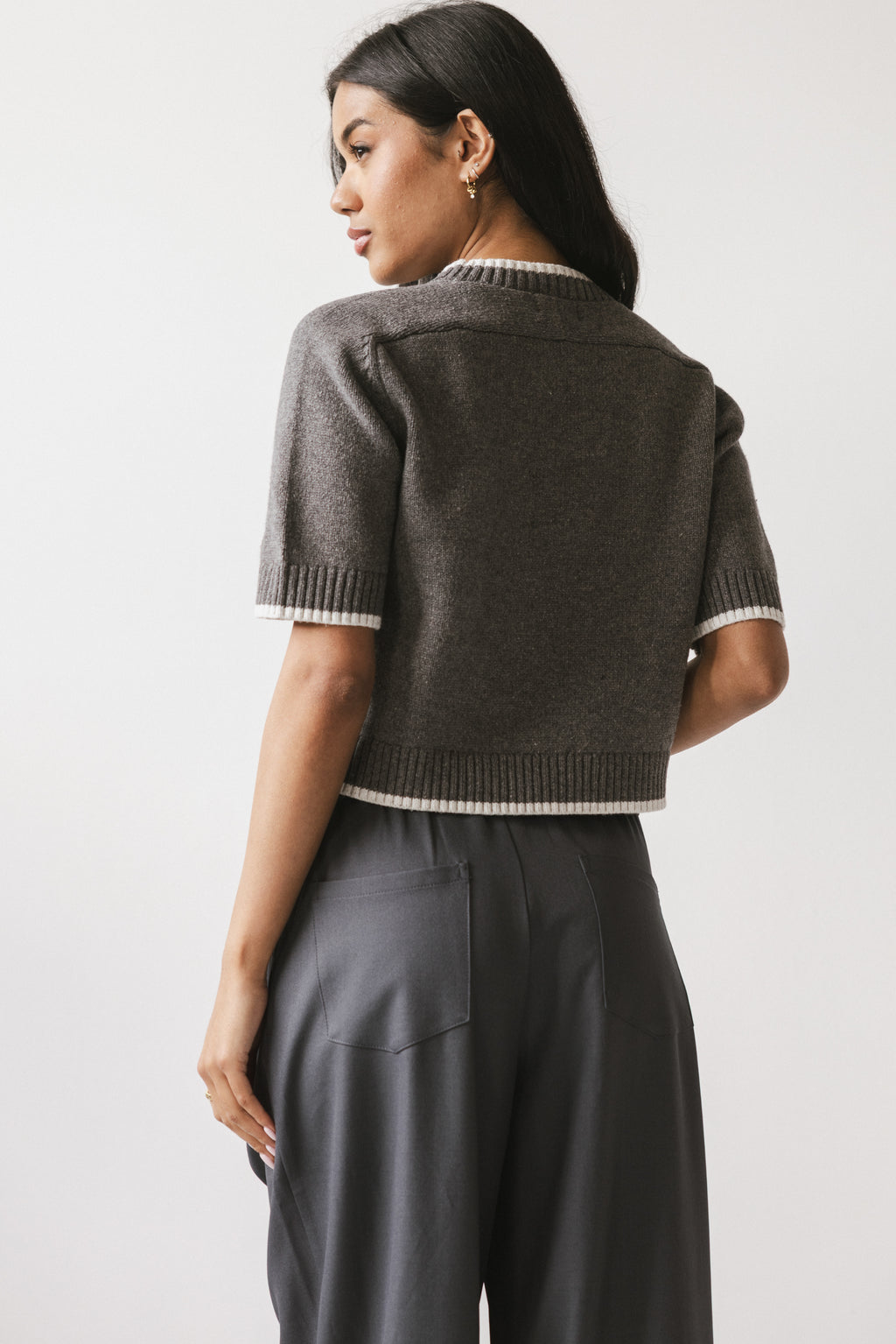 Rumple Contrast Top in Charcoal