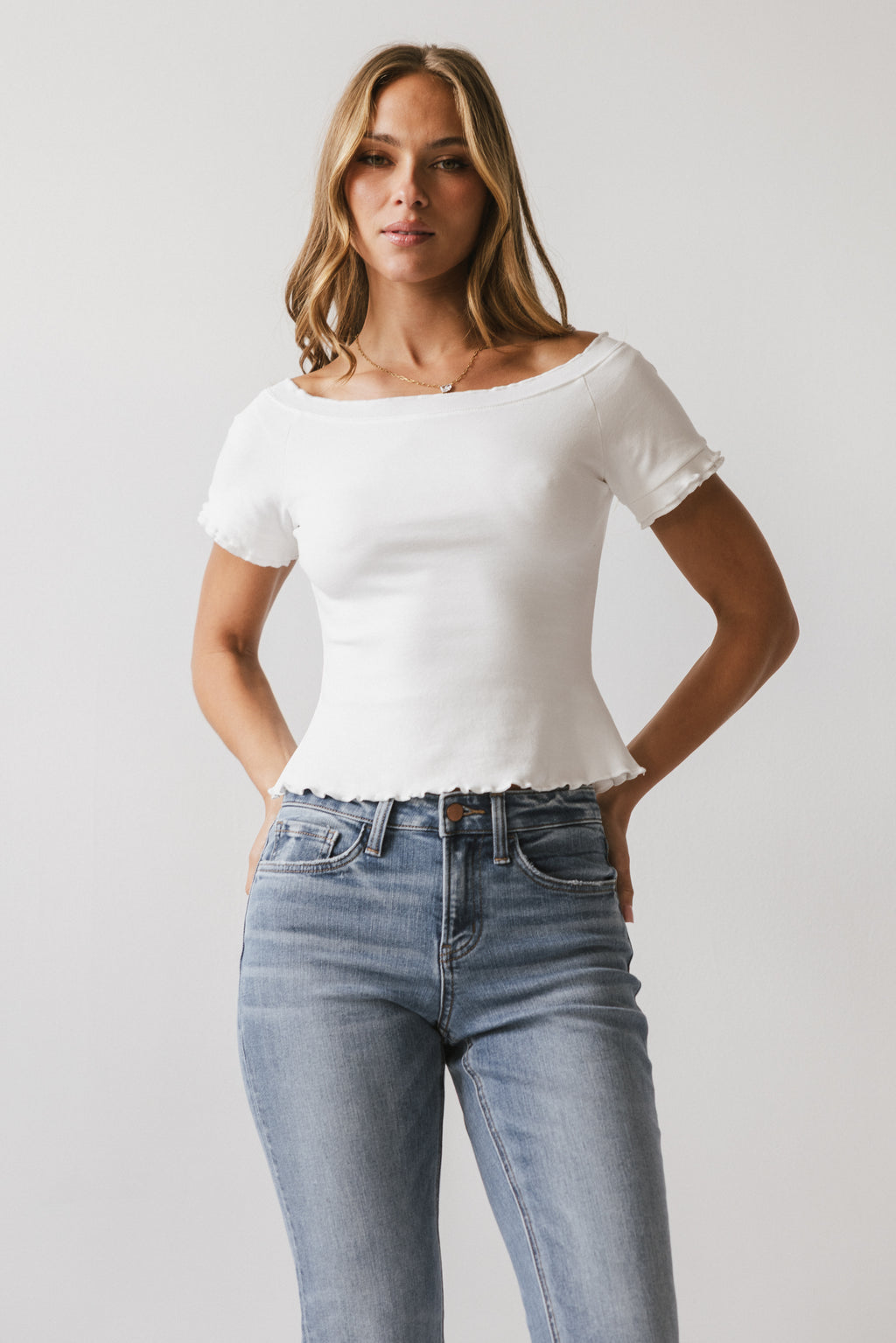 Hannah Lettuce Edge Top in White - FINAL SALE