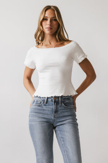 Hannah Lettuce Edge Top in White - FINAL SALE