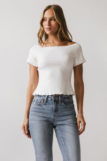 Hannah Lettuce Edge Top in White - FINAL SALE
