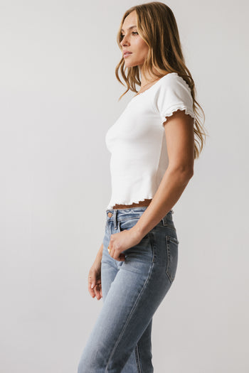 Hannah Lettuce Edge Top in White - FINAL SALE
