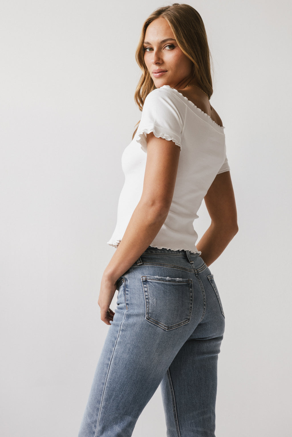 Hannah Lettuce Edge Top in White - FINAL SALE