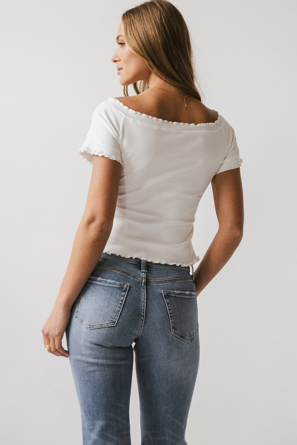 Hannah Lettuce Edge Top in White - FINAL SALE