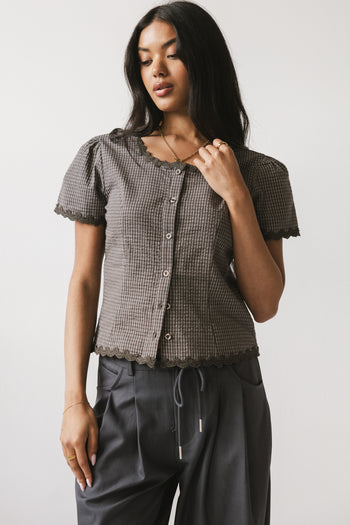 Serra Lace Trim Blouse in Charcoal - FINAL SALE