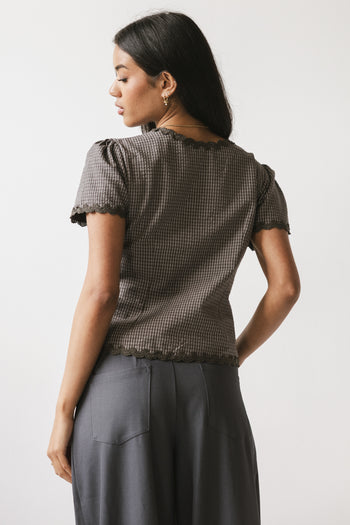 Serra Lace Trim Blouse in Charcoal - FINAL SALE