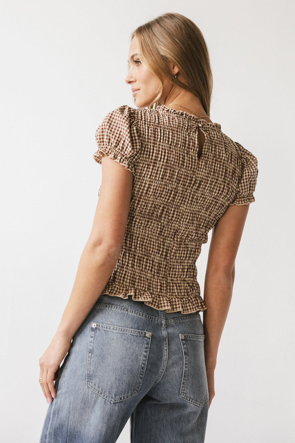 Ruth Smocked Top in Brown
