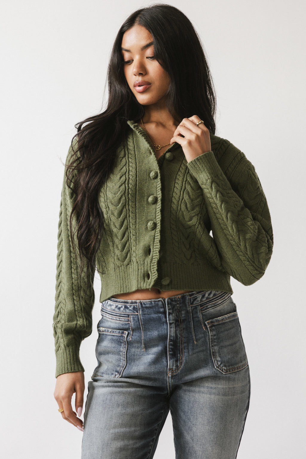 France Knit Cardigan in Olive - FINAL SALE