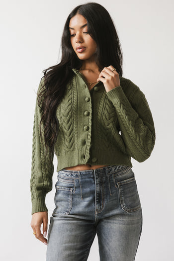 France Knit Cardigan in Olive - FINAL SALE