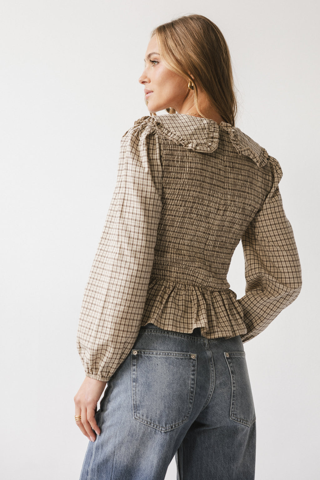 Kristy Smocked Blouse in Beige - FINAL SALE