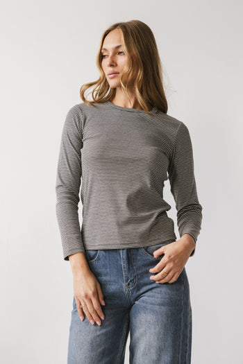 Makayla Shirt in Striped Charcoal - FINAL SALE