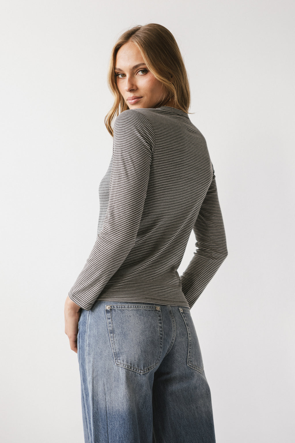 Makayla Shirt in Striped Charcoal - FINAL SALE