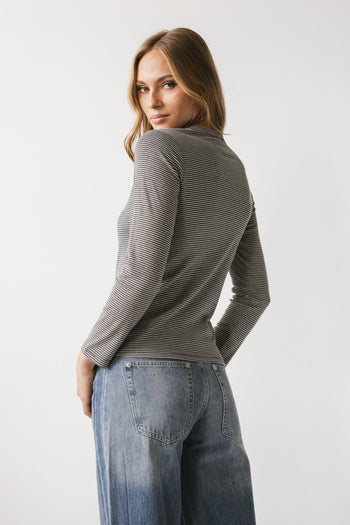 Makayla Shirt in Striped Charcoal - FINAL SALE