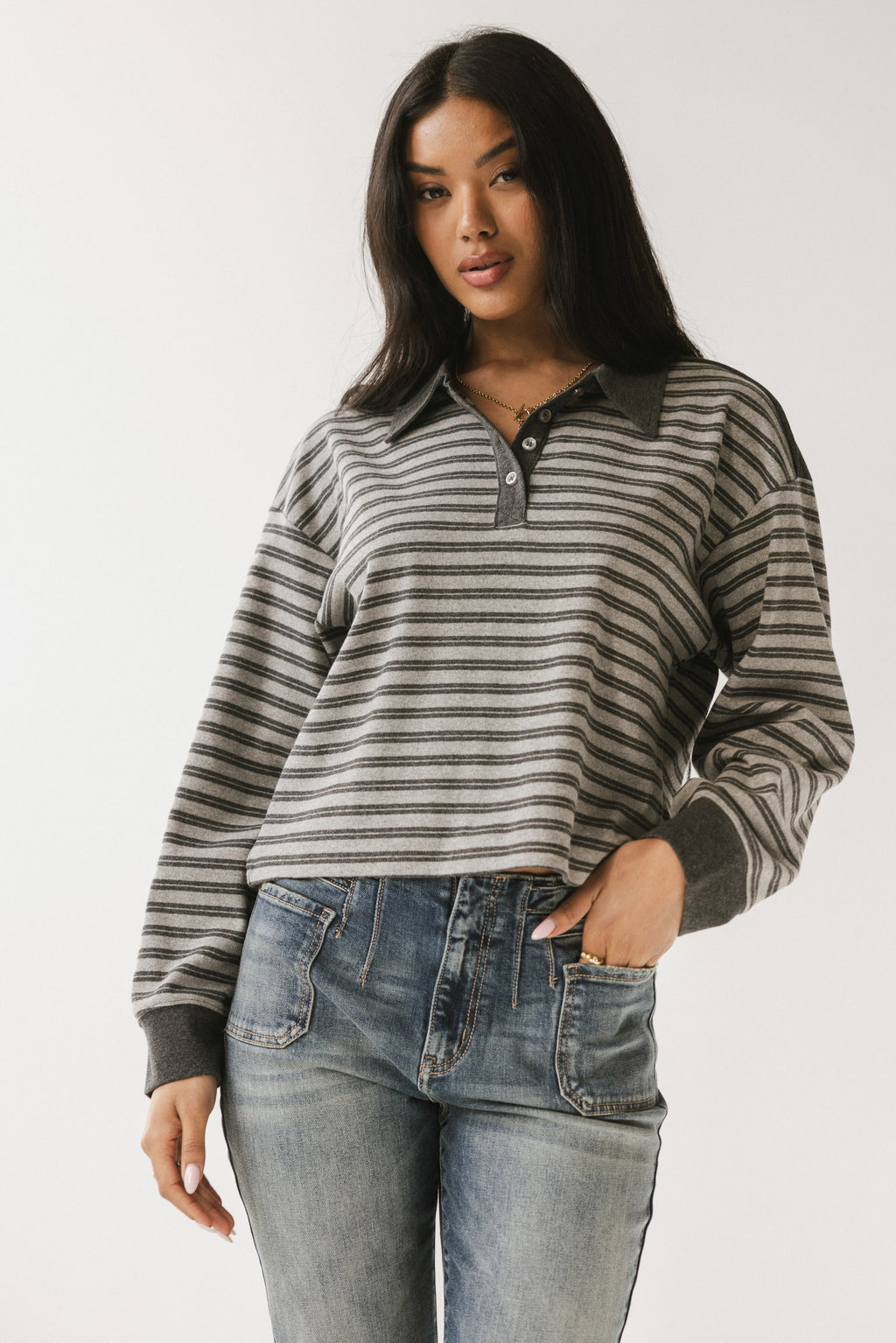 Kessie Striped Top in Grey - FINAL SALE
