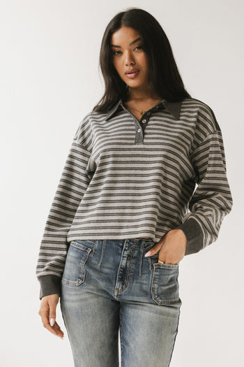 Kessie Striped Top in Grey - FINAL SALE