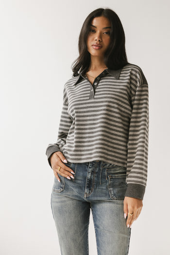 Kessie Striped Top in Grey - FINAL SALE