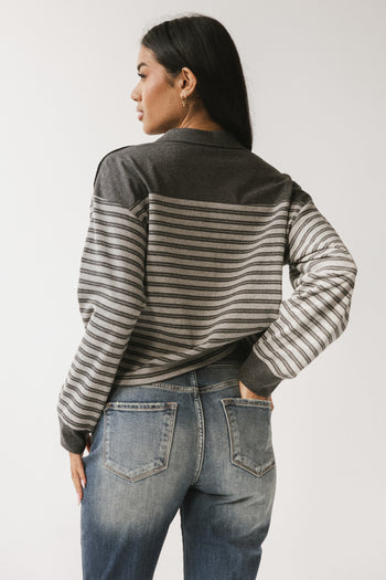 Kessie Striped Top in Grey - FINAL SALE