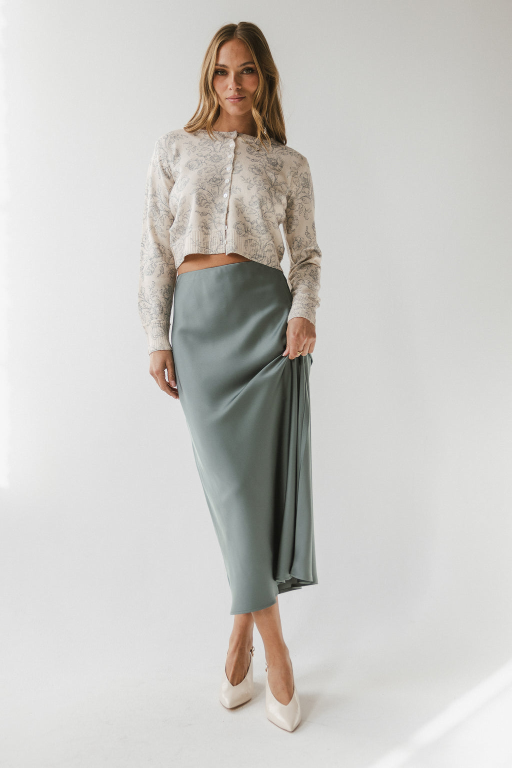 Tory Satin Maxi Skirt in Teal