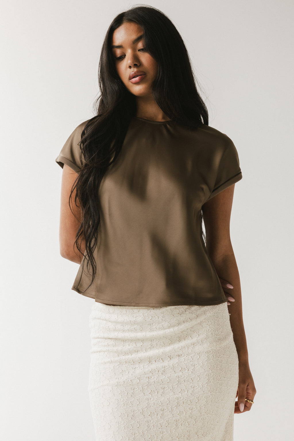 Marvin Satin Blouse in Taupe - FINAL SALE